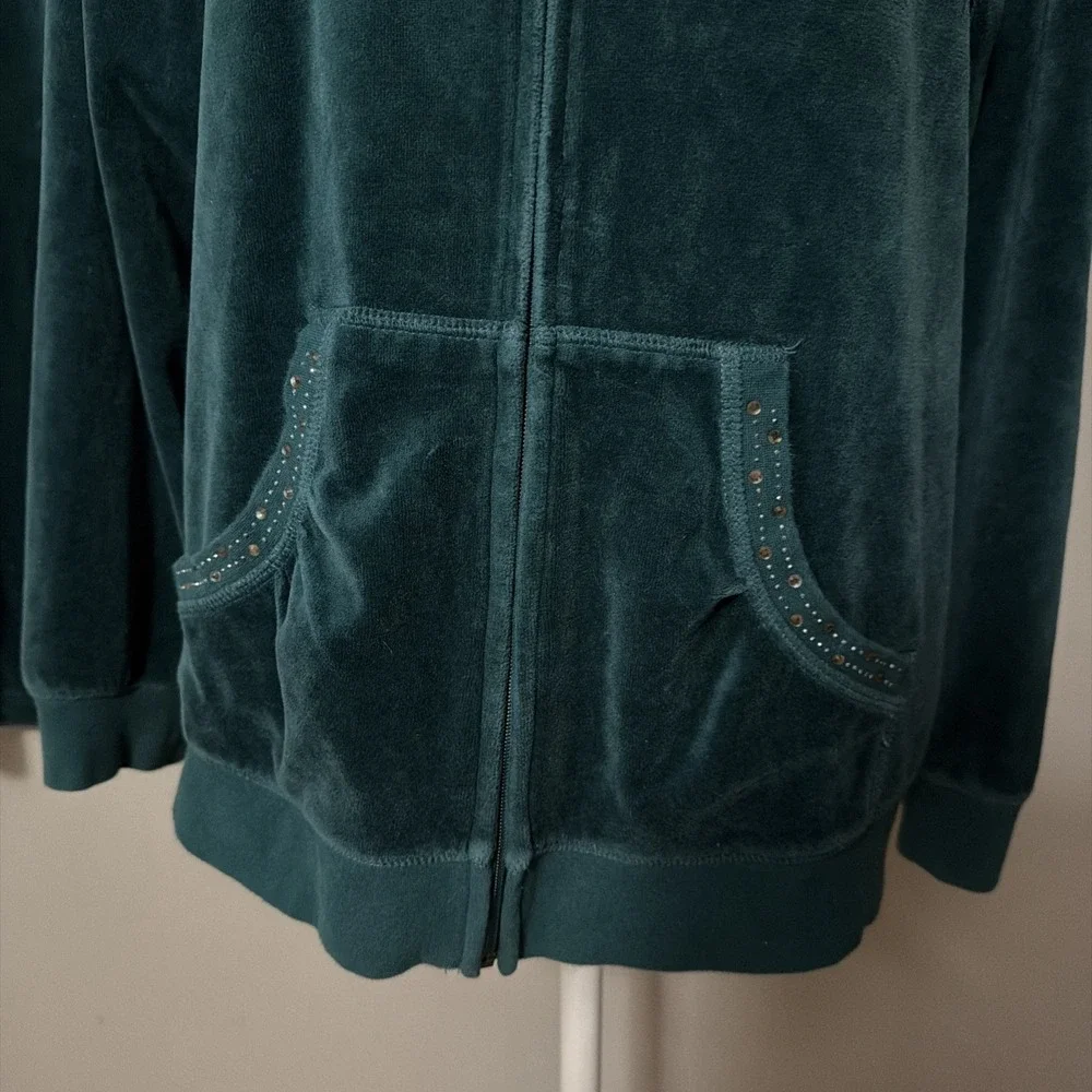 SB Active Women Emerald Green Velour Tracksuit Jewel Stud Trim XL Hoodie Pants
